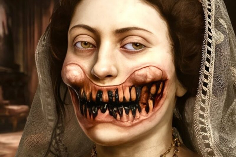 A sífilis desfigurou tanto o rosto dessa rainha que seu nariz ficou afundado.